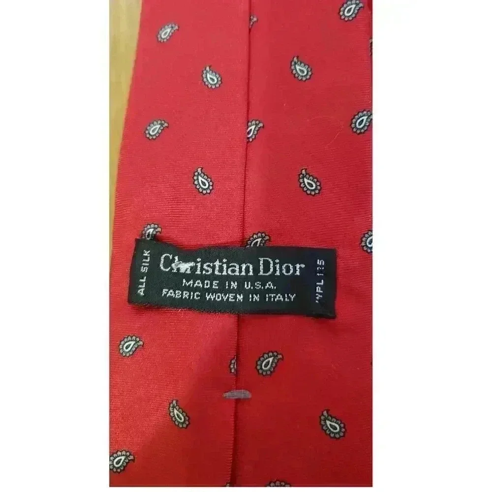 Christian‎ Dior 100% silk tie red and paisley